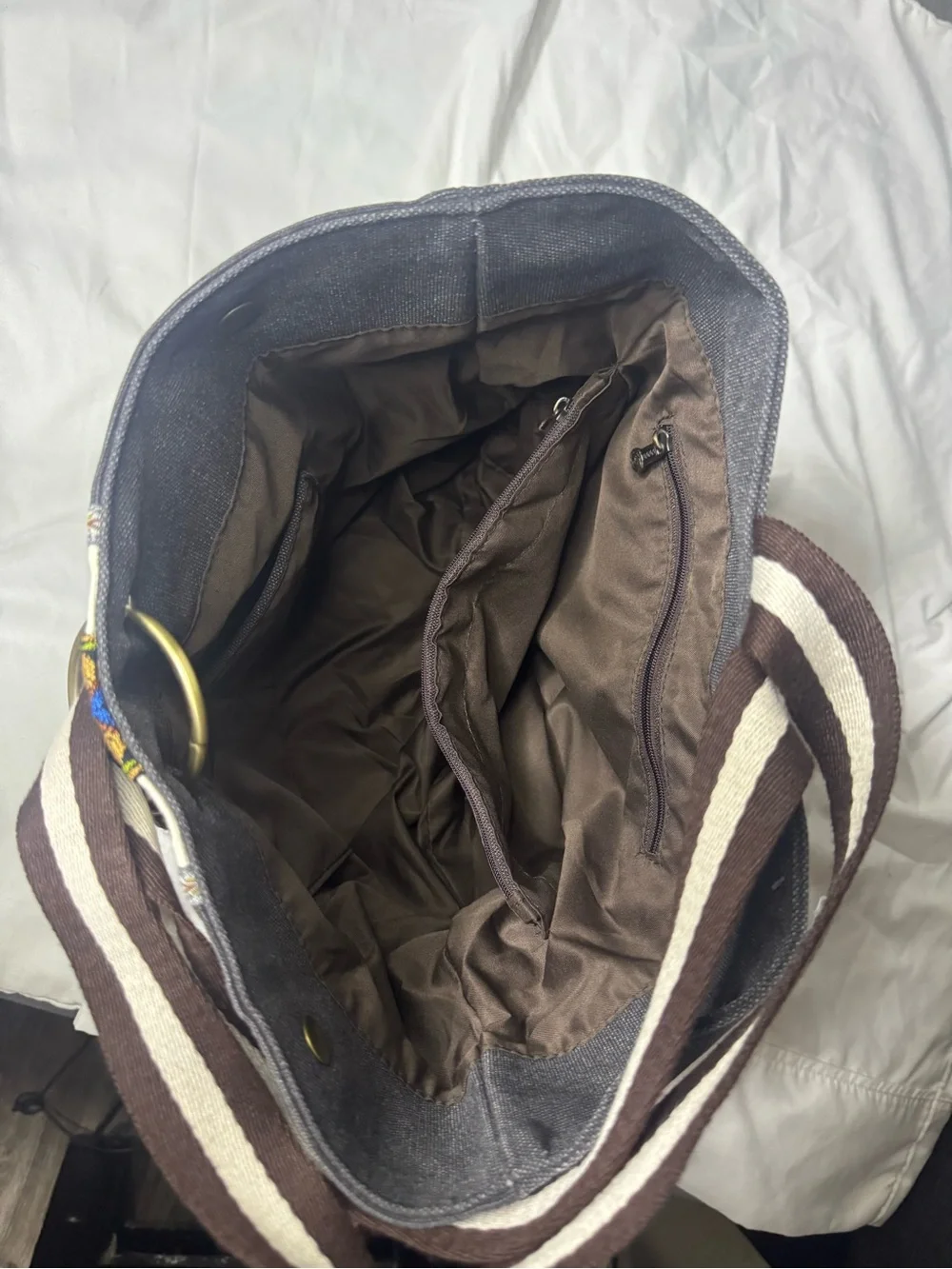 Black Canvas Tote with Embroidered Center Stripe